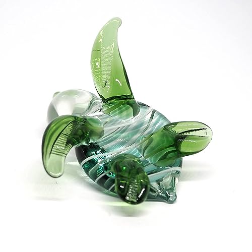 Handmade Sea Turtle Figurine Green Exquisite Hand Blown Glass Animal Perfect for Collectors Unique, Artisan Crafted Decorative