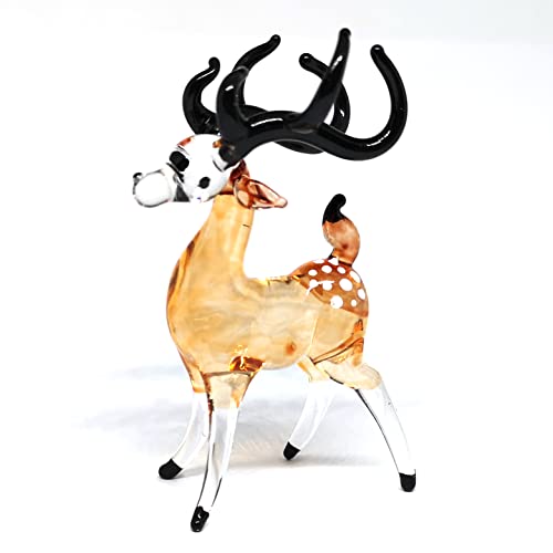 Glass Deer Figurines Collectible Hand Blown Safari Miniature Animals Gift Collectibles Brown 0.9 x 2.0 x 2.7 inches