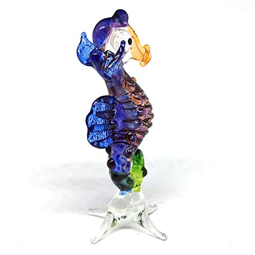 Blown Glass Seahorse Figurine Purple Collectible Miniature Aquarium Home Decor