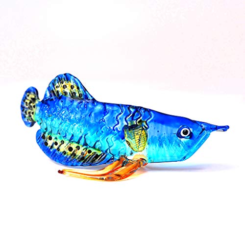 Tropical Glass Arowana Fish Figurine Blue Hand Blown Lampwork Collectible Miniature Aquarium Decor
