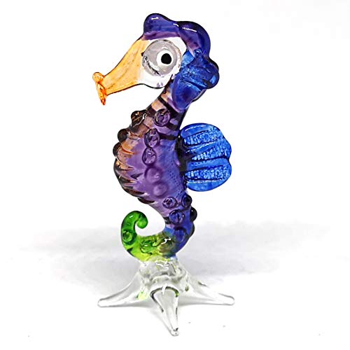 Blown Glass Seahorse Figurine Purple Collectible Miniature Aquarium Home Decor