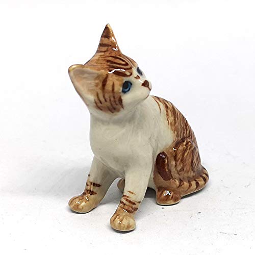 ZOOCRAFT Porcelain Brown Tiger Cat Figurine Handmade Miniatures Collectible Ceramic