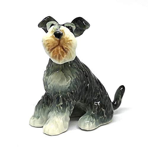 ZOOCRAFT Collectible Ceramic Schnauzer Dog Figurine Animals Sitting Hand Painted Porcelain Friendship Memorial Gift
