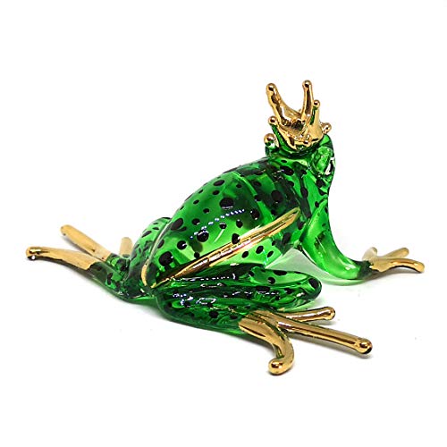 Prince Frog Glass Figurines Collectibles Hand Blown Painted Art Animals Miniature Garden Decor Statue Animal
