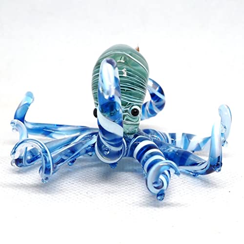 Sea Octopus Glass Figurine Ornament Decor Gift Miniature Hand Blown Blue Coastal Style Home Collectible