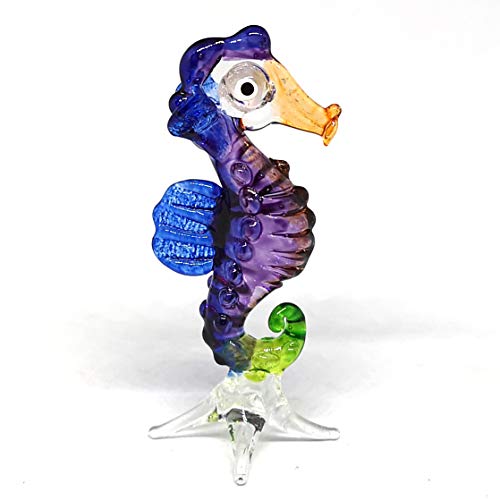 Blown Glass Seahorse Figurine Purple Collectible Miniature Aquarium Home Decor
