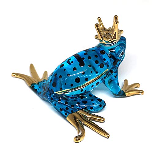 Prince Frog Glass Figurines Collectibles Blue Hand Blown Painted Art Animals Miniature Garden Decor Statue Animal