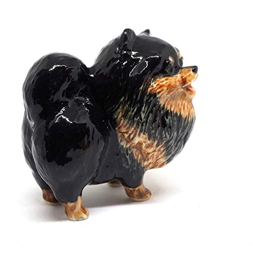 Ceramic Miniatures Figurine Pomeranian Dogs Statue Standing Black Pets Lovers Collectible