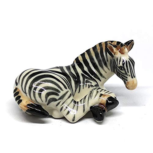 Zebra Figurine Ceramic Gift Collectibles Hand Painted Terrarium Garden Decor Set of 2