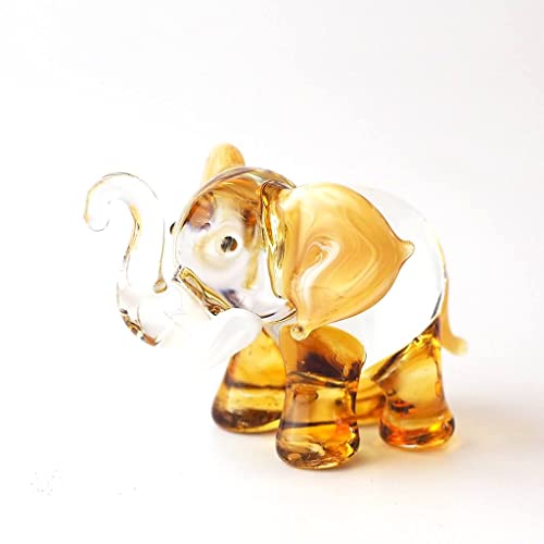 Lucky Elephant Figurines Brown Hand Blown Art Glass Collectible Animal Ornament Gift Decor