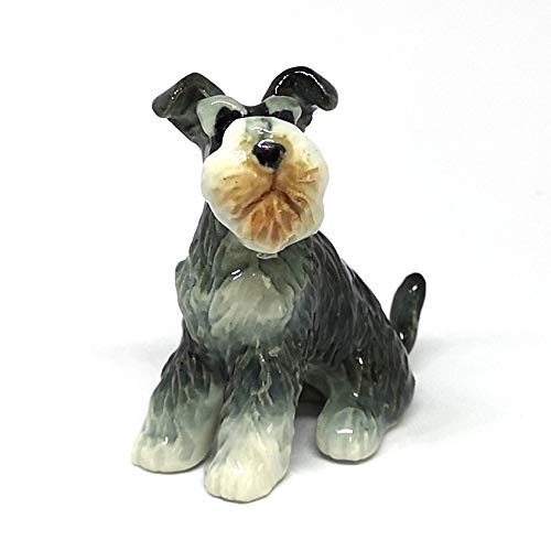 ZOOCRAFT Collectible Ceramic Schnauzer Dog Figurine Animals Sitting Hand Painted Porcelain Friendship Memorial Gift