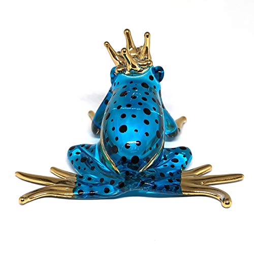 Prince Frog Glass Figurines Collectibles Blue Hand Blown Painted Art Animals Miniature Garden Decor Statue Animal