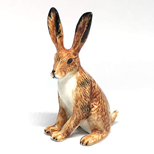 Ceramic Wild Brown Rabbit Figurine Hand Painted Miniature Terrarium Decor Collectible