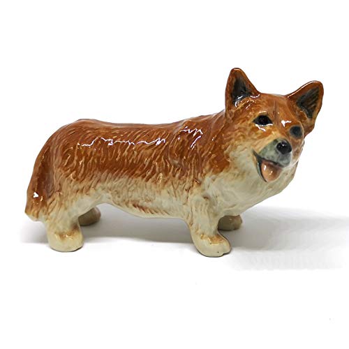 Corgi Dog Ceramic Figurine Funny Standing Hand Painted Porcelain Gift Collectible