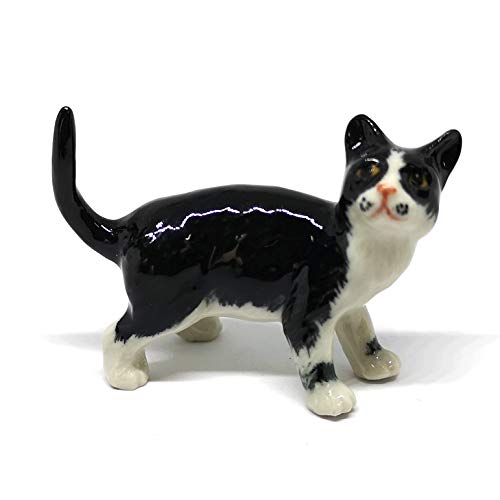 Porcelain Black Cat Figurine Handmade Dollhouse Miniatures Ceramic Pottery