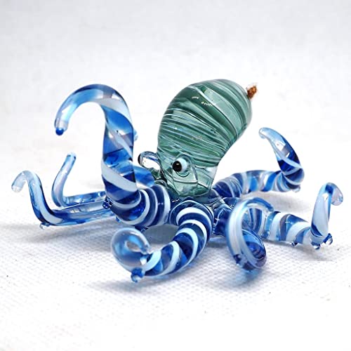 Sea Octopus Glass Figurine Ornament Decor Gift Miniature Hand Blown Blue Coastal Style Home Collectible