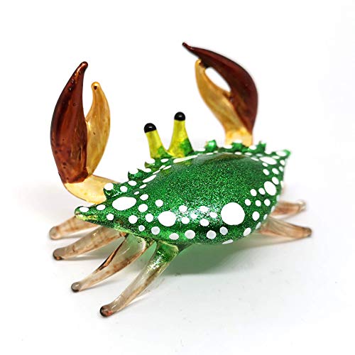 Glass Blowing Green Crab Figurine Handmade Miniature Ornament Marine Collection