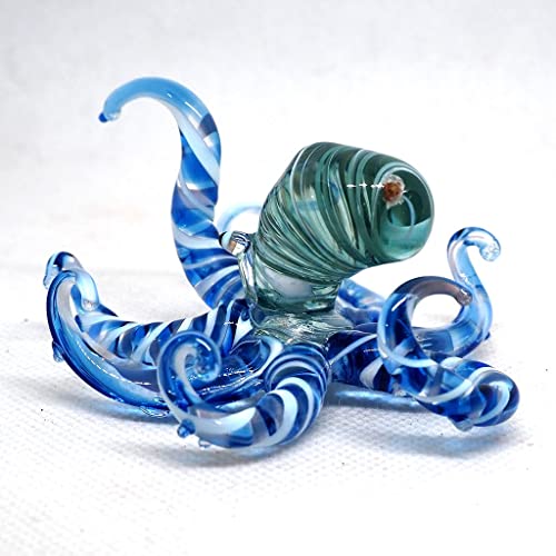 Sea Octopus Glass Figurine Ornament Decor Gift Miniature Hand Blown Blue Coastal Style Home Collectible