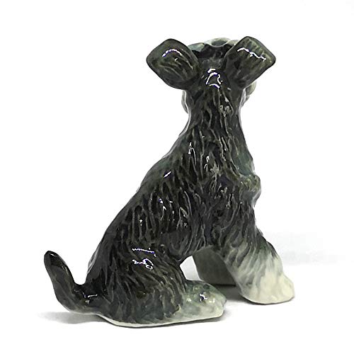 Collectible Ceramic Schnauzer Dog Figurine Animals Sitting Hand Painted Porcelain Friendship Memorial Gift