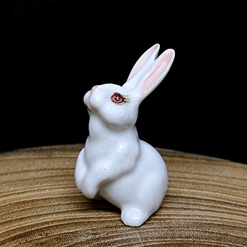 Porcelain Rabbit Bunny Figurine White Hand Painted Ceramic Miniature Terrarium Decor