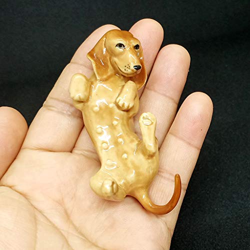 Ceramic Miniatures Dog Statue Dachshund Statue Lying Brown Hand Painted Animal Figurines Collectible