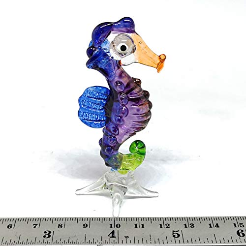 Blown Glass Seahorse Figurine Purple Collectible Miniature Aquarium Home Decor