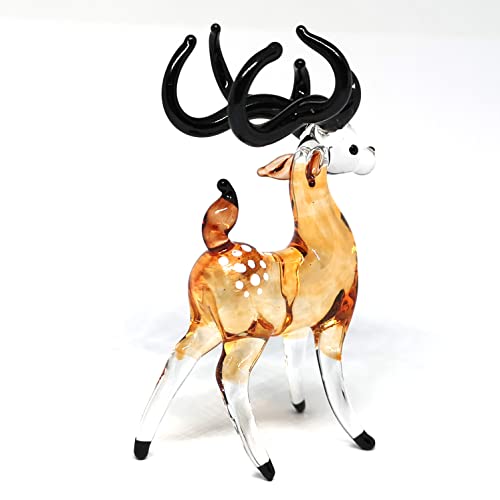 Glass Deer Figurines Collectible Hand Blown Safari Miniature Animals Gift Collectibles Brown 0.9 x 2.0 x 2.7 inches