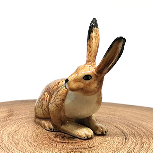 Ceramic Wild Rabbit Figurine Hand Painted Brown Miniature Terrarium Garden Decor Collectible