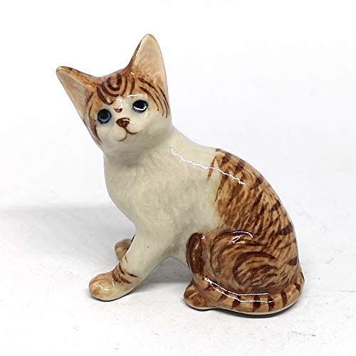 ZOOCRAFT Porcelain Brown Tiger Cat Figurine Handmade Miniatures Collectible Ceramic