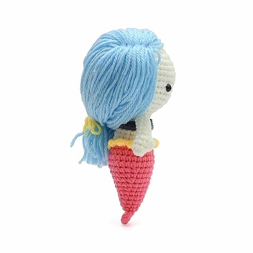 Mermaid Girl With Blue Hair Handmade Amigurumi Stuffed Toy Knit Crochet Doll VAC