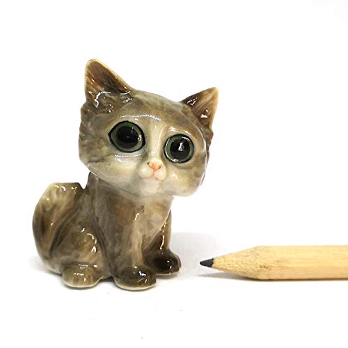 Cute Cat Figurine Big Head Hand Painted Ceramic Miniatures Home Decor