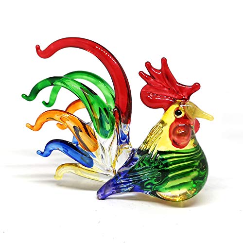 Colorful Glass Rooster Chicken Animal Figurine Farm Miniature Hand Blown Art