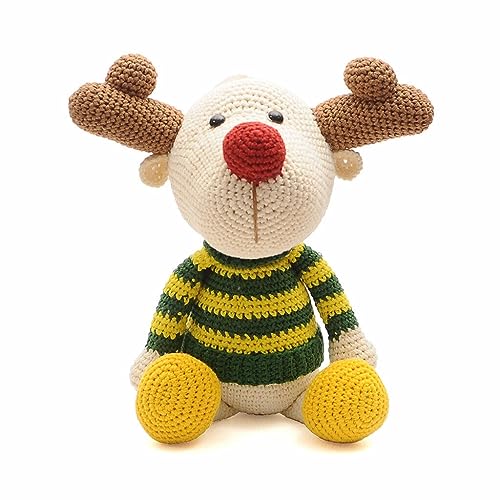 Red Nosed Reindeer Wearing Sweater Handmade Amigurumi Stuffed Knit Crochet VAC