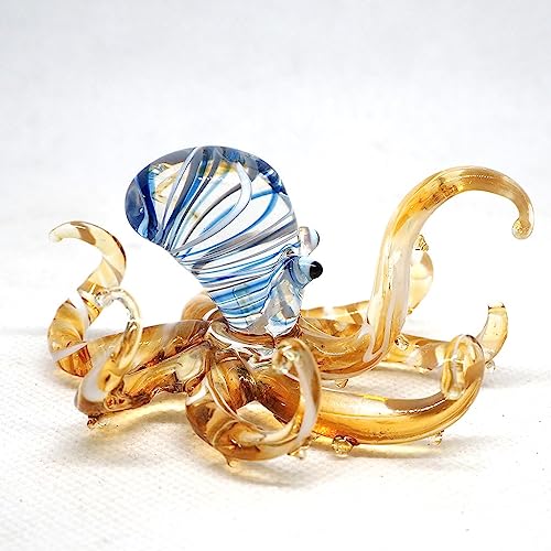 ZOOCRAFT Sea Octopus Glass Figurine Ornament Decor Gift Miniature Hand Blown Brown Coastal Style Home Collectible