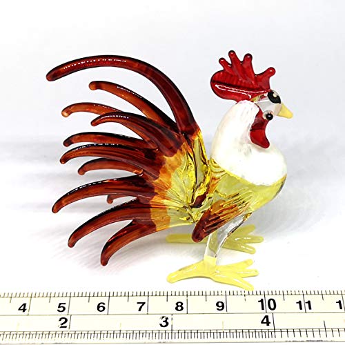 Glass Rooster Chicken Figurine Brown Country Kitchen Decor Miniature Hand Blown Art