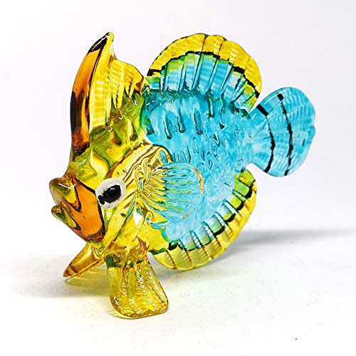 ZOOCRAFT Coastal Collectible Blue Fish Glass Figurine Miniatures Hand Blown Art Statue