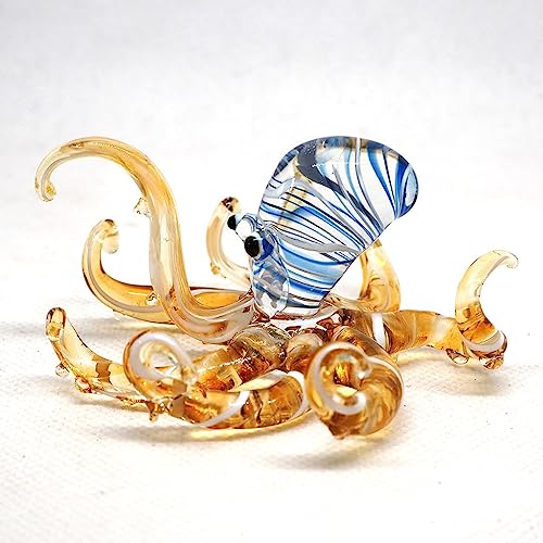 Sea Octopus Glass Figurine Ornament Decor Gift Miniature Hand Blown Brown Coastal Style Home Collectible