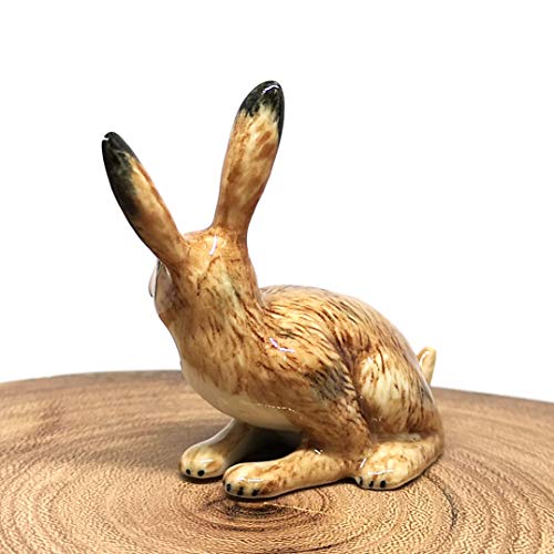 Ceramic Wild Rabbit Figurine Hand Painted Brown Miniature Terrarium Garden Decor Collectible