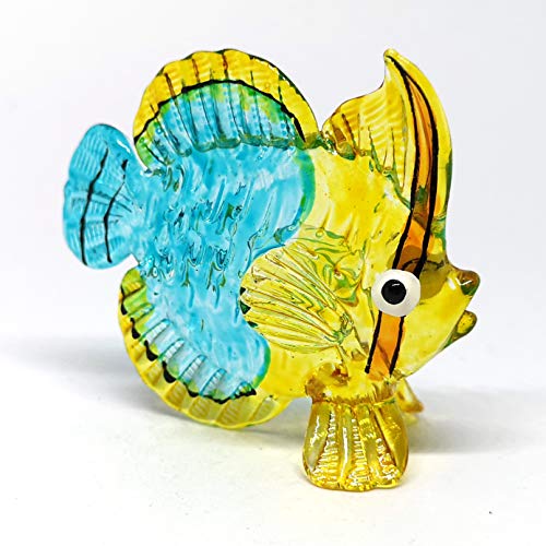 Coastal Collectible Blue Fish Glass Figurine Miniatures Hand Blown Art Statue