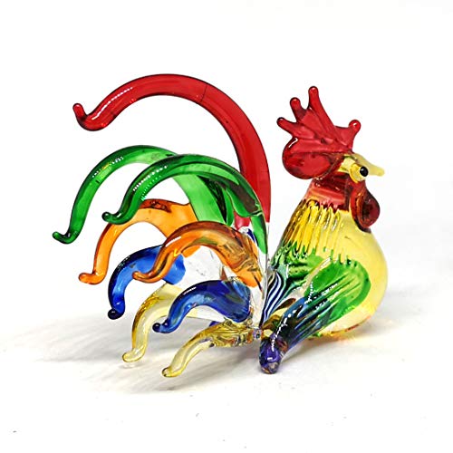 ZOOCRAFT Colorful Glass Rooster Chicken Animal Figurine Farm Miniature Hand Blown Art