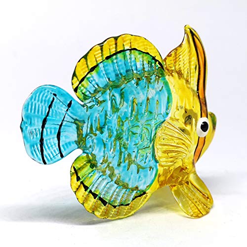 Coastal Collectible Blue Fish Glass Figurine Miniatures Hand Blown Art Statue