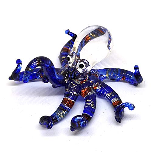 Glass Sea Octopus Figurine Miniature Hand Blown Blue Coastal Style Home Decor Gift Collectible