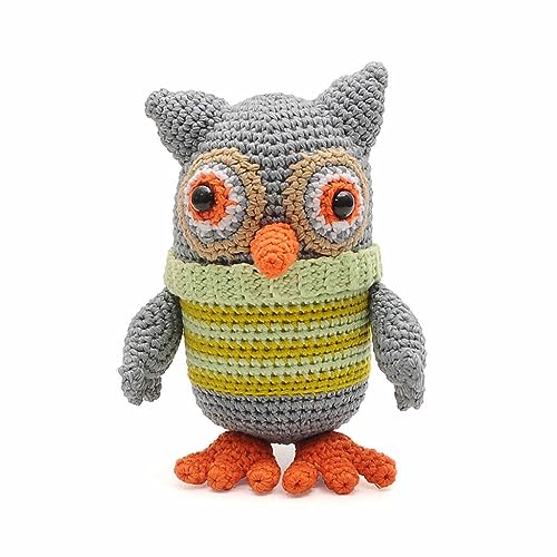 Owl Wearing Striped Sweater Handmade Amigurumi Stuffed Toy Knit Crochet Doll VAC