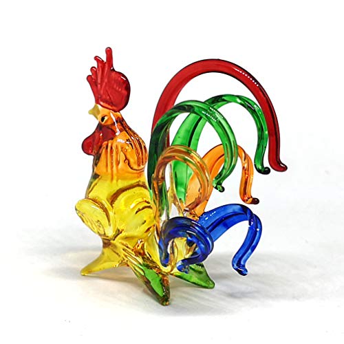 Chicken Figurines Collectibles Hand Blown Glass Rooster Set of 2