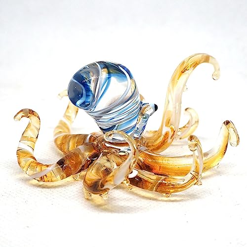 Sea Octopus Glass Figurine Ornament Decor Gift Miniature Hand Blown Brown Coastal Style Home Collectible