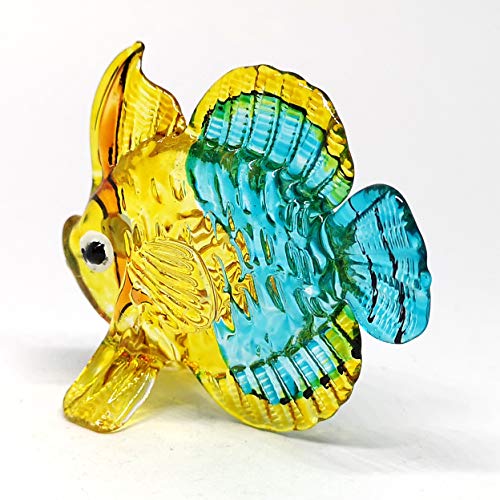 ZOOCRAFT Coastal Collectible Blue Fish Glass Figurine Miniatures Hand Blown Art Statue