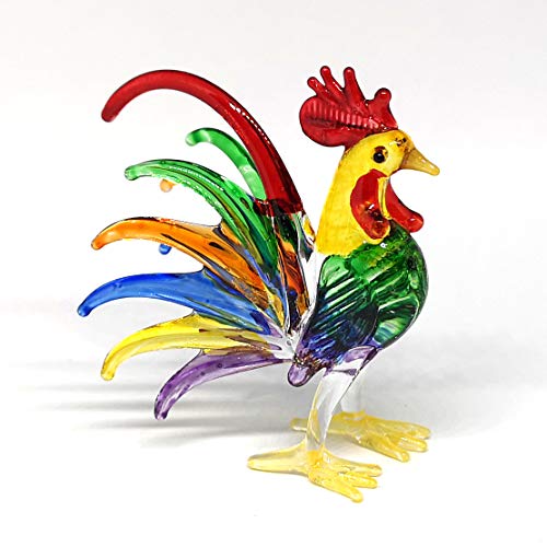 Glass Rooster Chicken Figurine Country Kitchen Decoration Style Miniature Hand Blown Collectible Figure