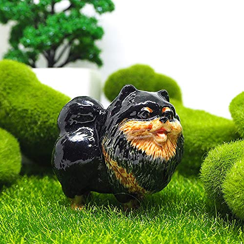Ceramic Miniatures Figurine Pomeranian Dogs Statue Standing Black Pets Lovers Collectible