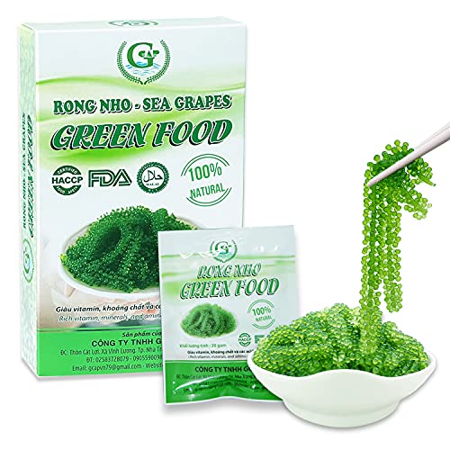 GREEN FOOD Sea Grapes - Dehydrated lato, Organic seaweed - Umibudo - Green caviar - Caulerpa lentillifera - Delicious Crunchy Healthy Freshness from the Ocean (3.53 OZ/100g of 5 packs), Whole