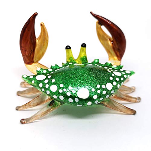 Glass Blowing Green Crab Figurine Handmade Miniature Ornament Marine Collection